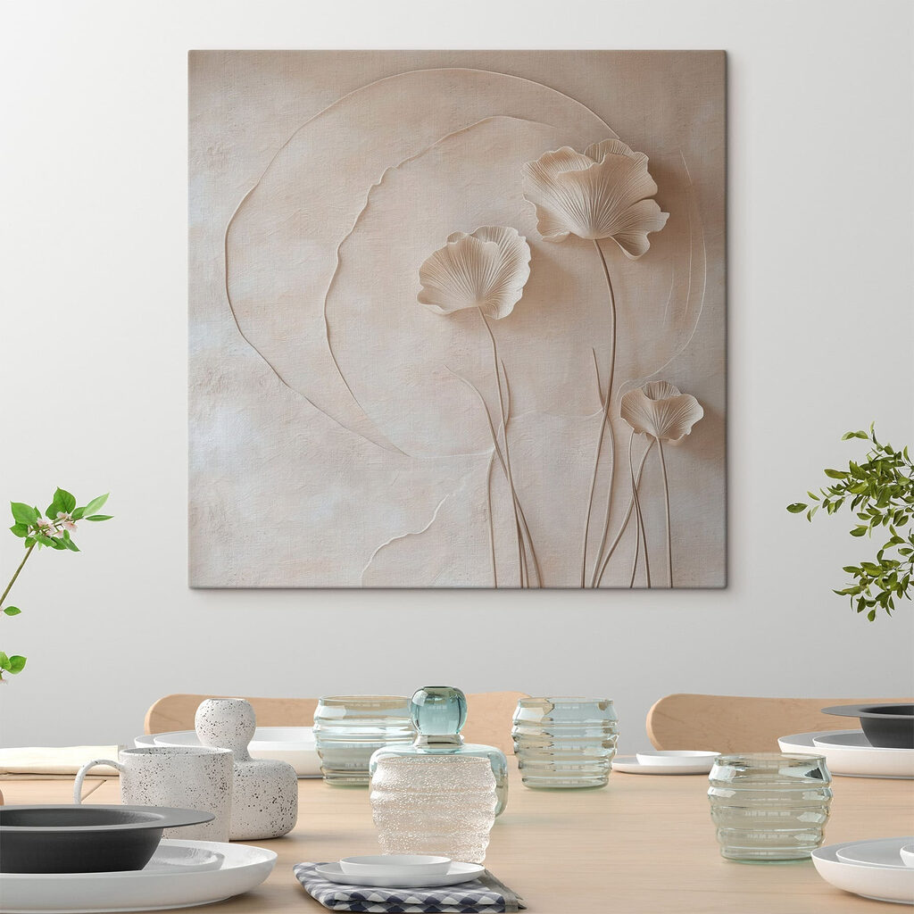 Drie bloemen voor cirkellijnen in een interieur
