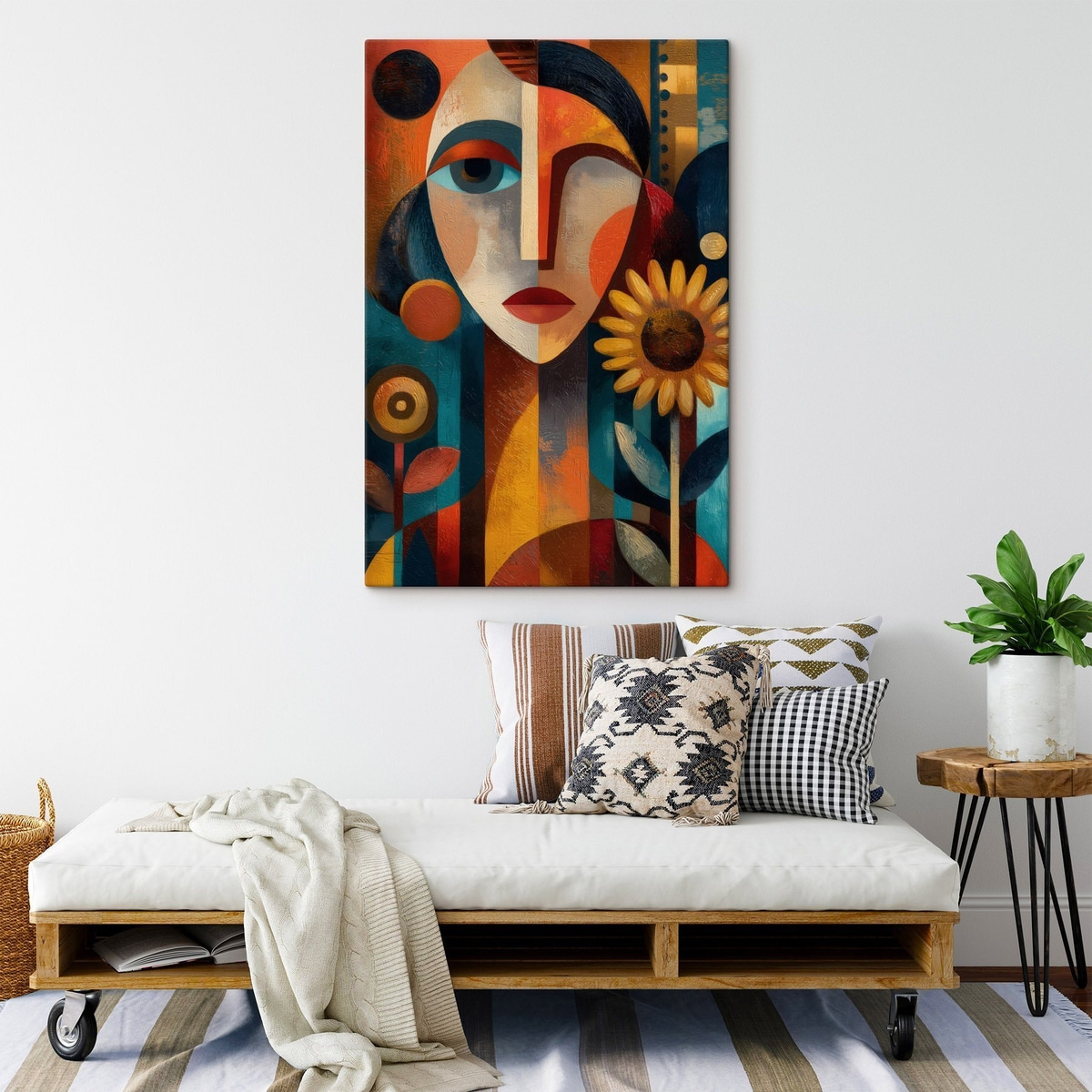 Een abstract portret van een meisje met bloemen in etnische stijl — interieur 2