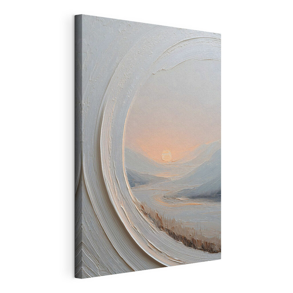 Witte en oranje lucht, gespannen canvas met doorlopende rand