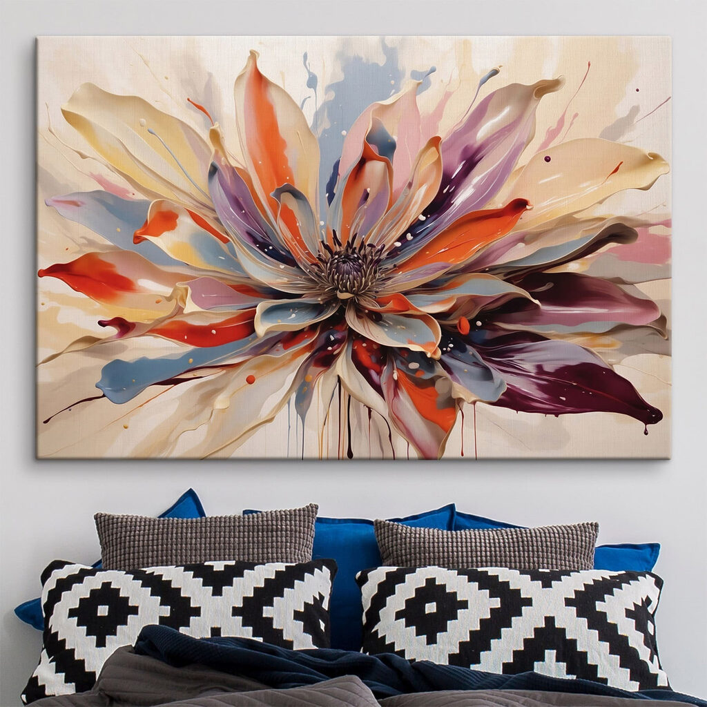 Schilderij van een bloem in een interieur