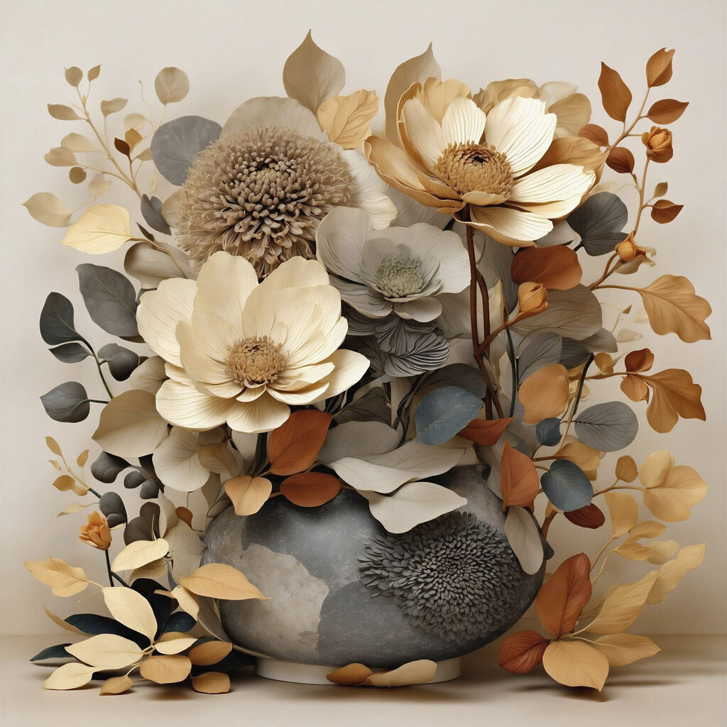 Vaas met bloemen en bladeren — volledig ontwerp