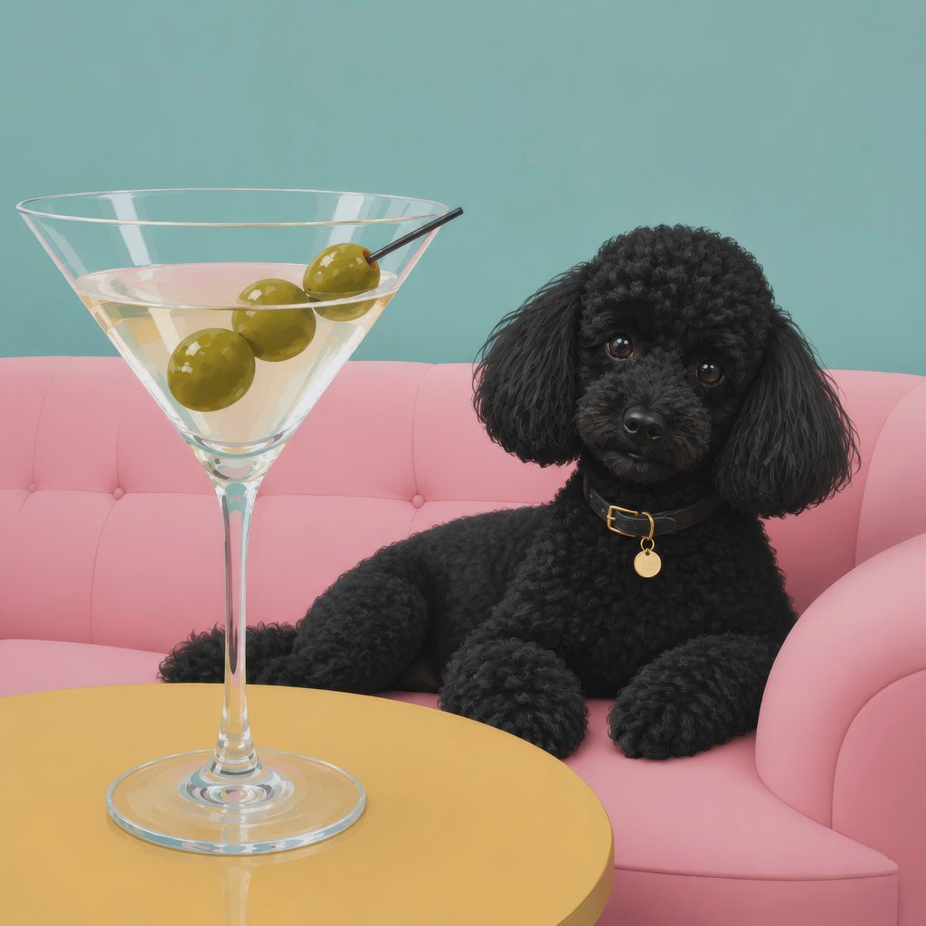 Zwarte hond en glas — volledig ontwerp