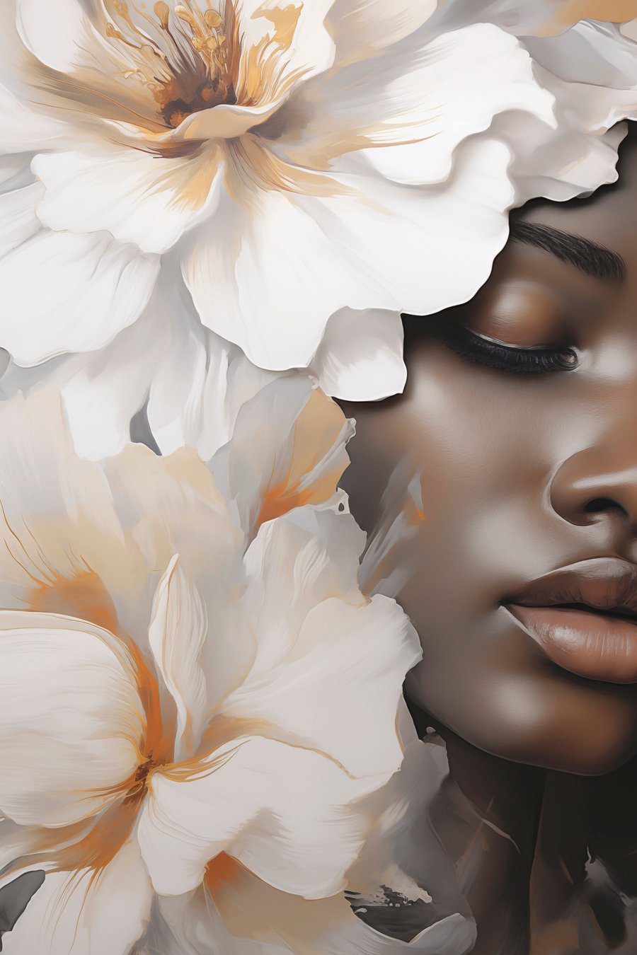Het gezicht van een meisje tussen de bloemen — volledig ontwerp