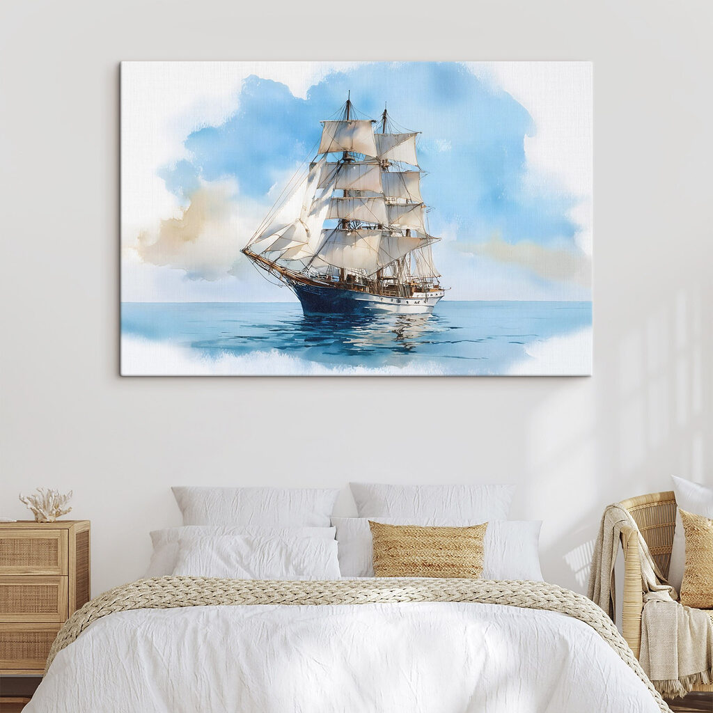 Driemaster op blauw water in een interieur