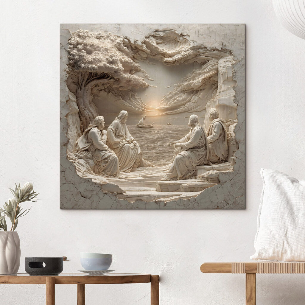 Beeld van mensen die op een bankje zitten in een interieur