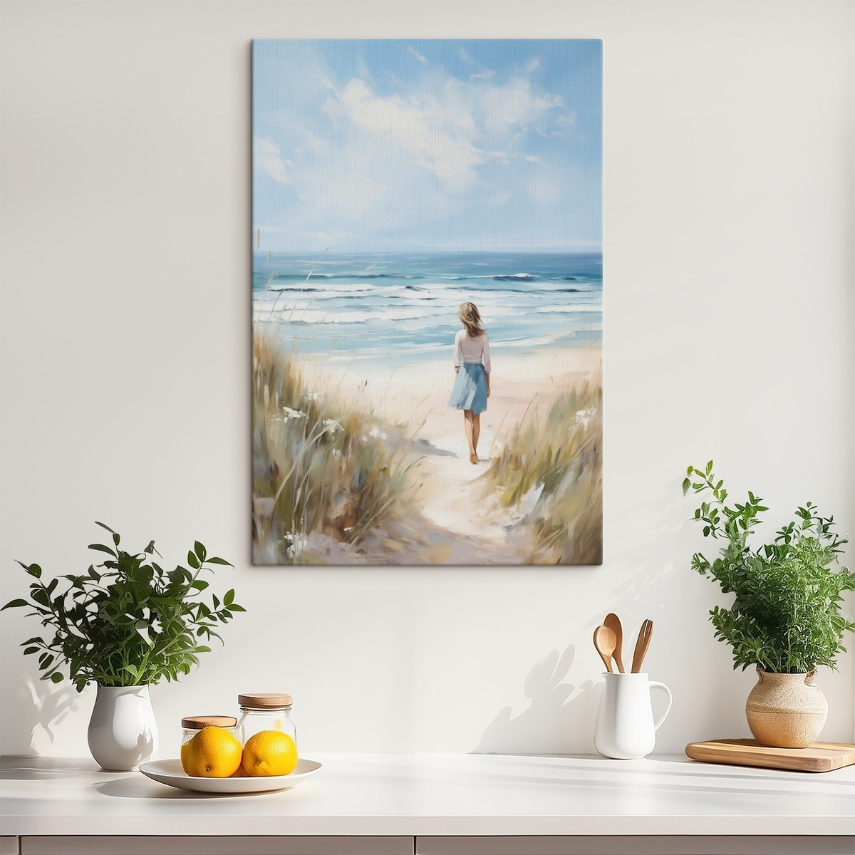 Een meisje dat naar de zee loopt, naar een schilderij — interieur 1