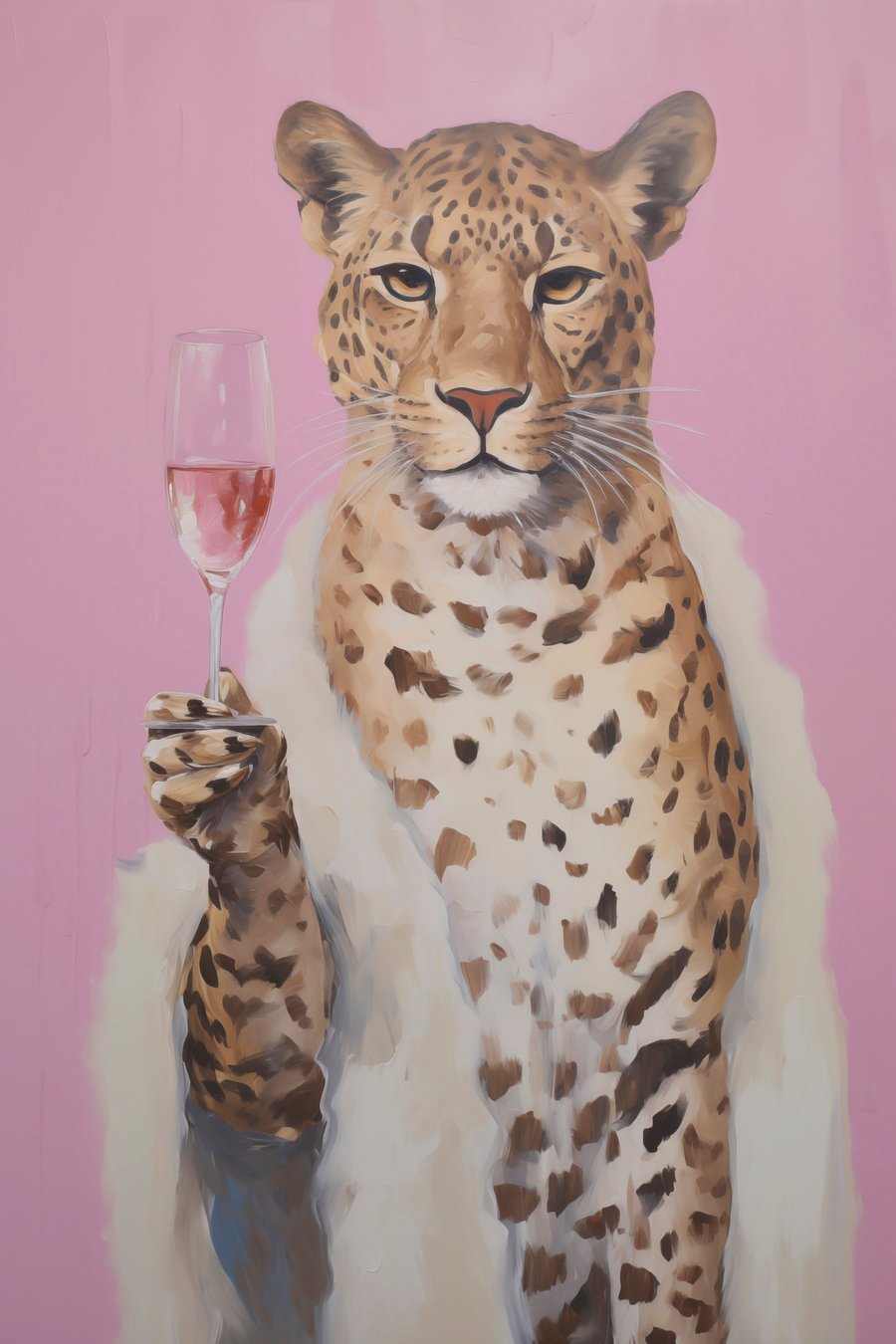 Luipaard met een glas rosé — volledig ontwerp