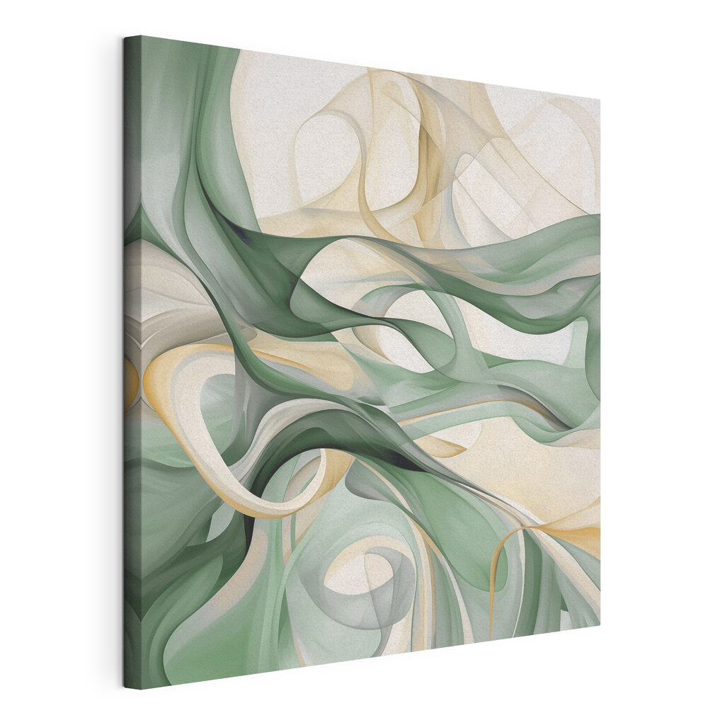 Groene en witte krullen, gespannen canvas met doorlopende rand