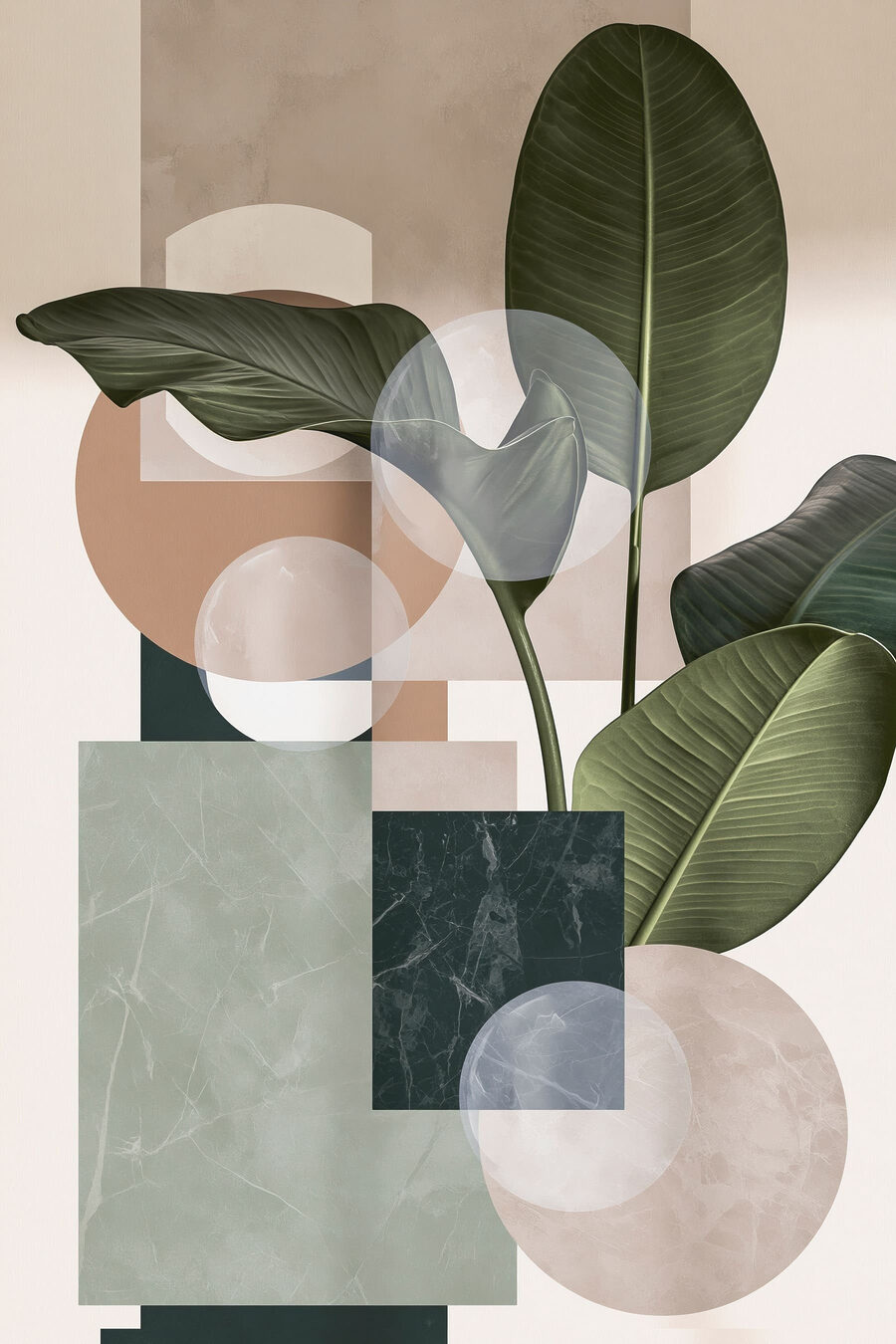 Plant met bladeren en geometrische vormen — volledig ontwerp