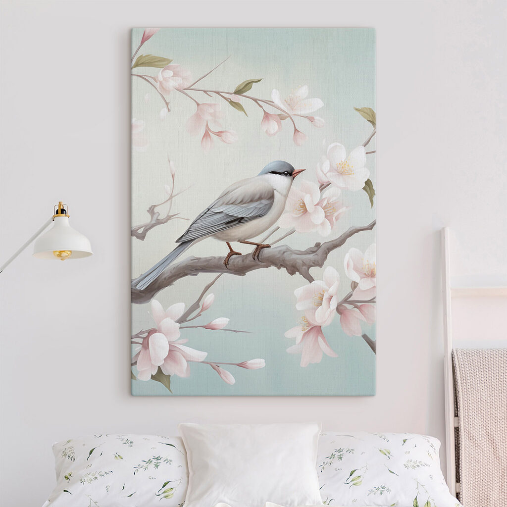 Vogel op een tak met bloemen — interieur 1