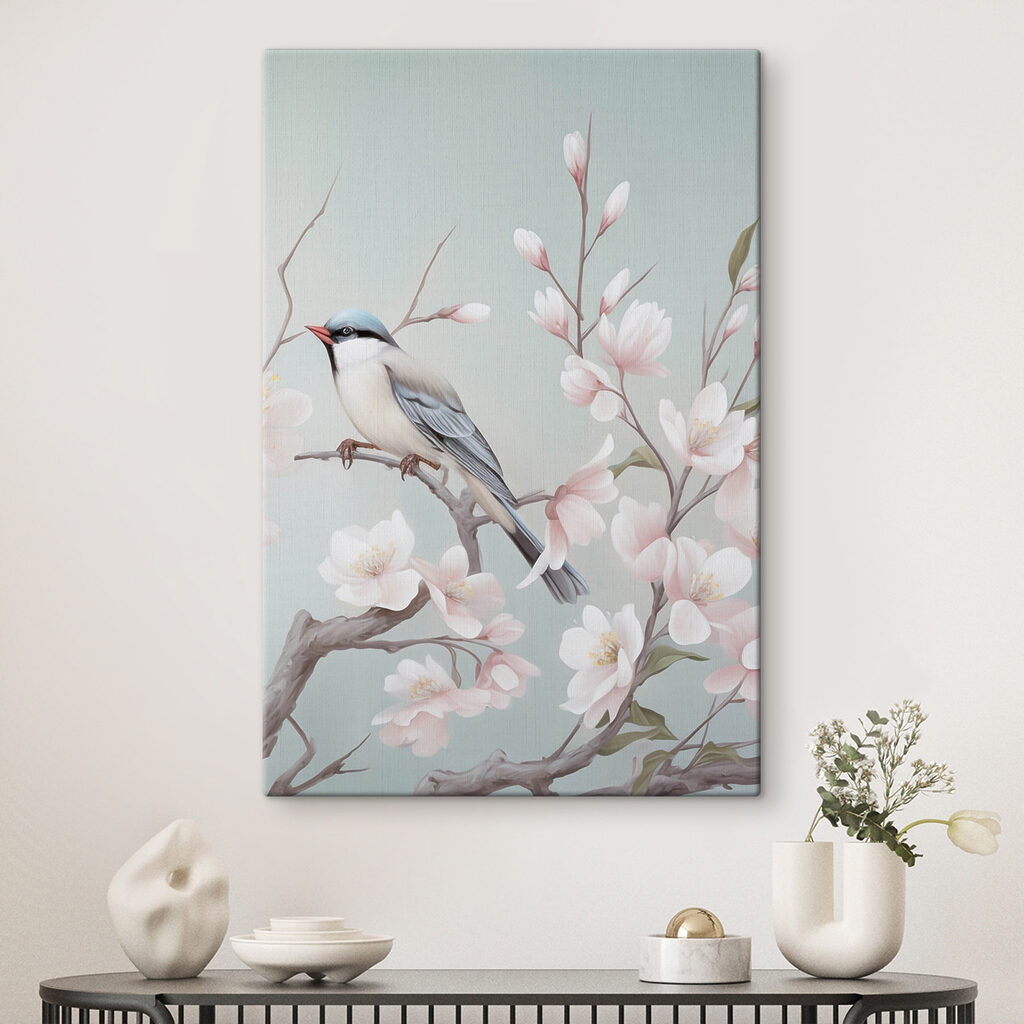 Vogel op een tak met bloemen — interieur 1