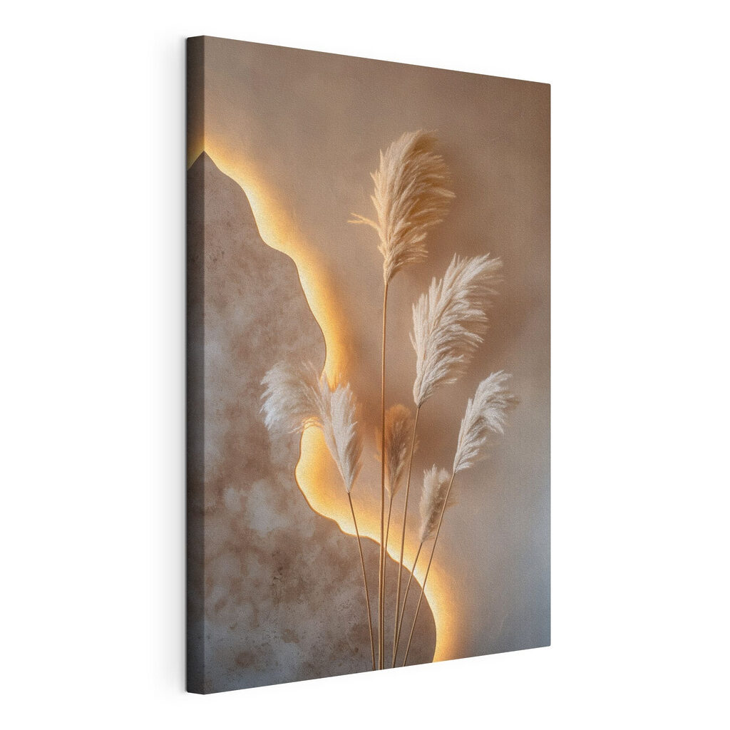Groep witte, pluizige planten, gespannen canvas met doorlopende rand