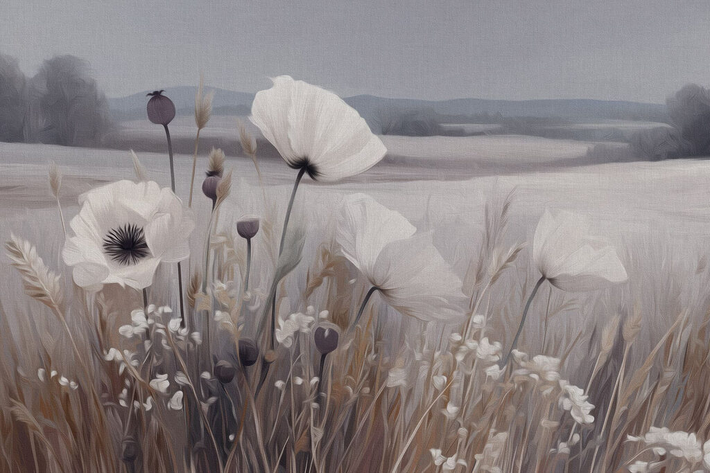 Zachte bloemen in een vredig landschap — volledig ontwerp