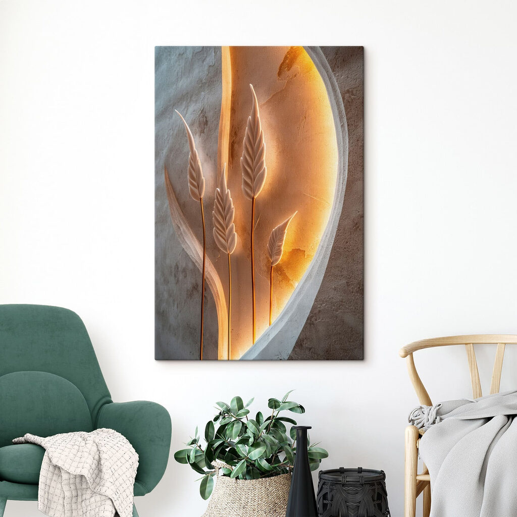 Beeldhouwwerk van bladeren en een lamp — interieur 2