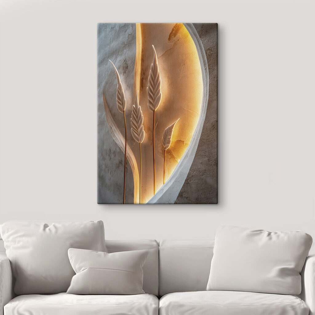 Beeldhouwwerk van bladeren en een lamp — interieur 3