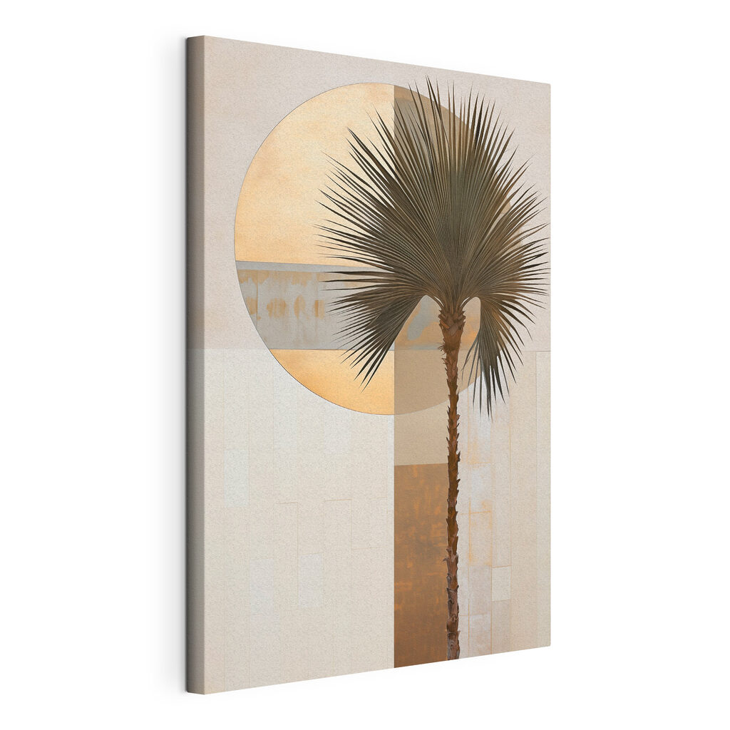 Palmboom voor een rotonde, gespannen canvas met doorlopende rand