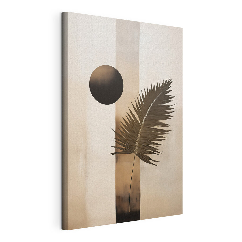 Een blad en een cirkel, gespannen canvas met doorlopende rand