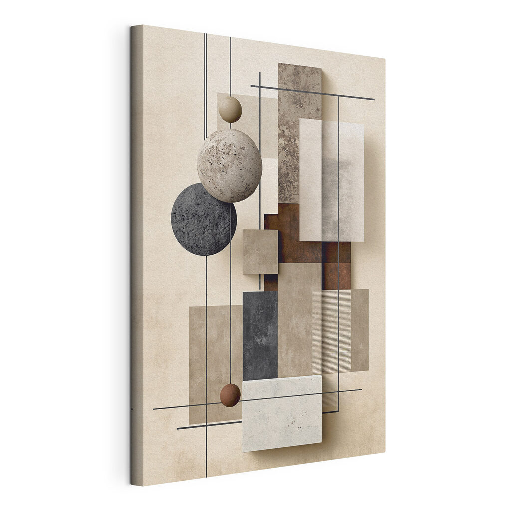 Geometrische vormen in neutrale tinten, gespannen canvas met doorlopende rand