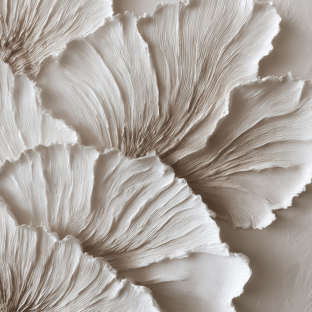 Witte blaadranden boven taupe — volledig ontwerp