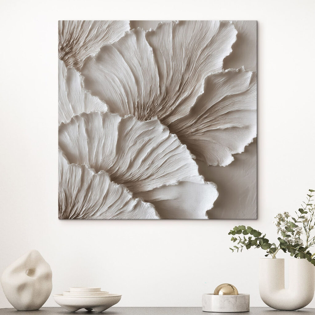 Witte blaadranden boven taupe — interieur 2