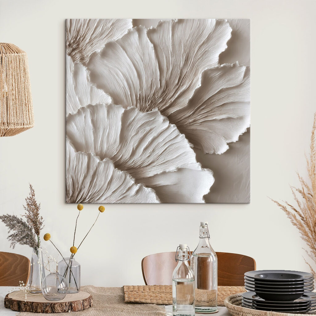 Witte blaadranden boven taupe — interieur 3