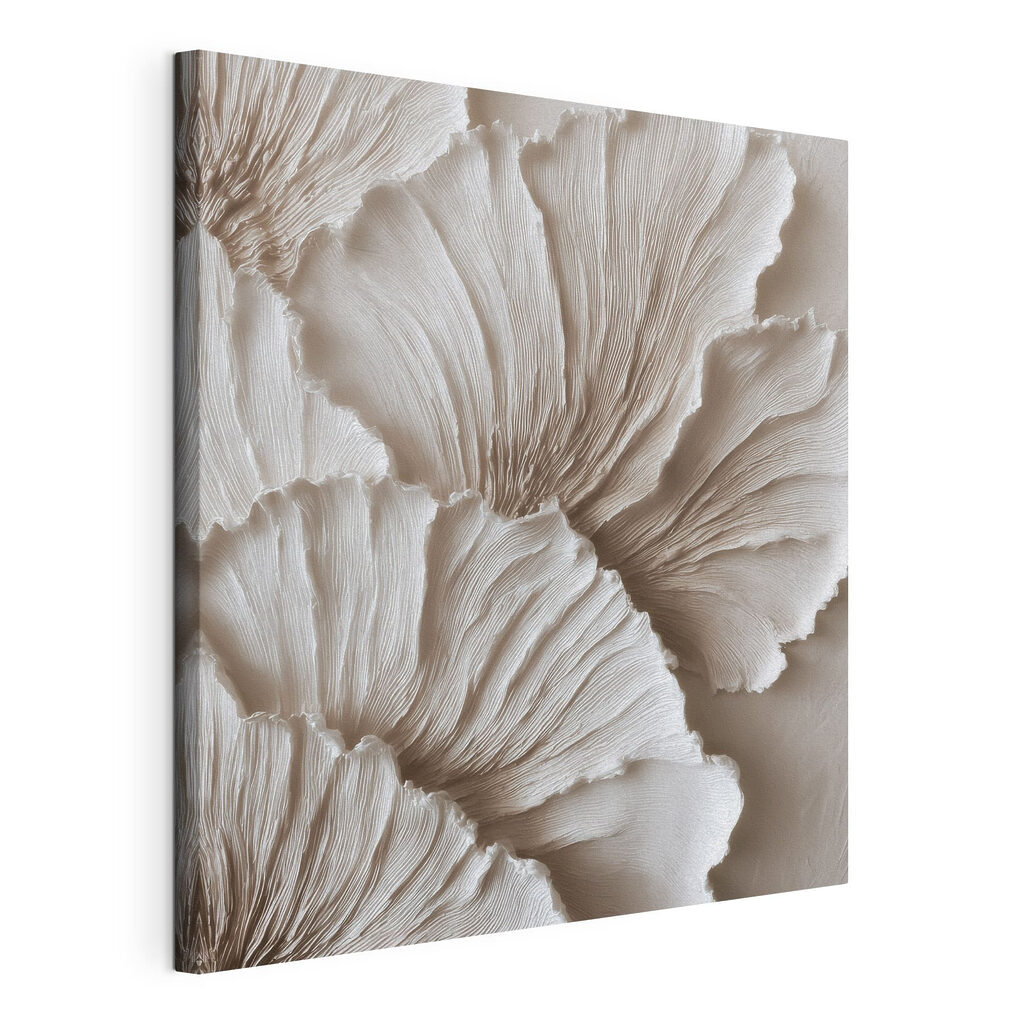 Witte blaadranden boven taupe, gespannen canvas met doorlopende rand