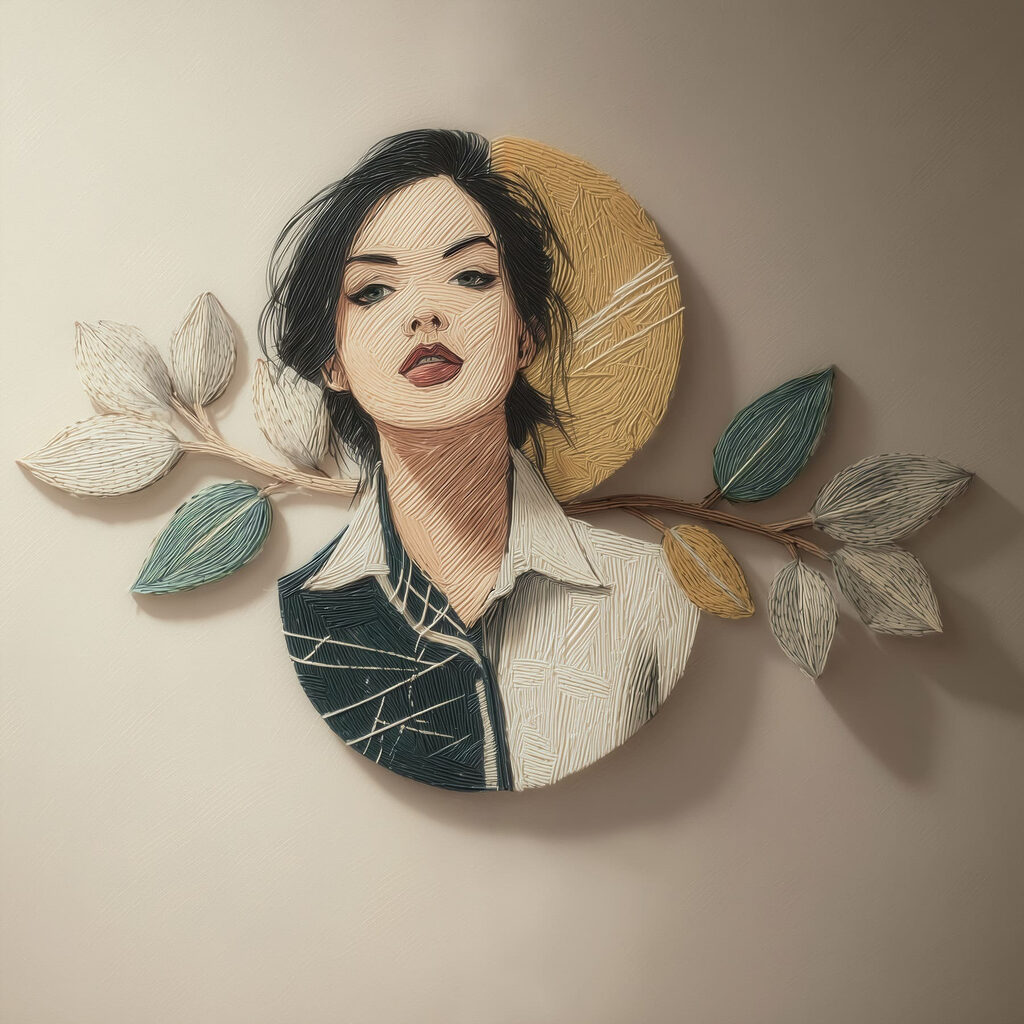 Gestileerd portret met natuurlijke elementen — volledig ontwerp