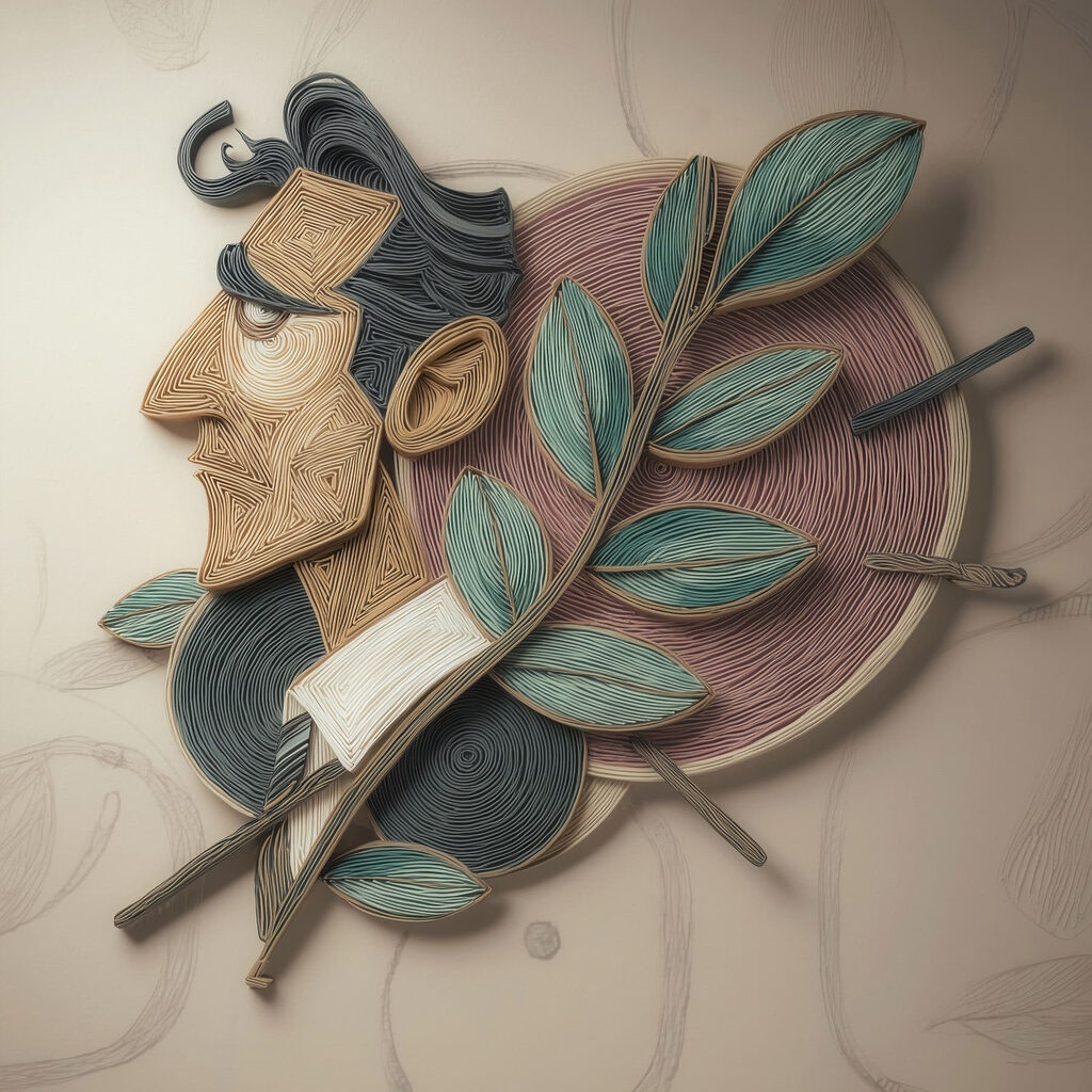 Kunstzinnig portret met levendig gebladerte — volledig ontwerp