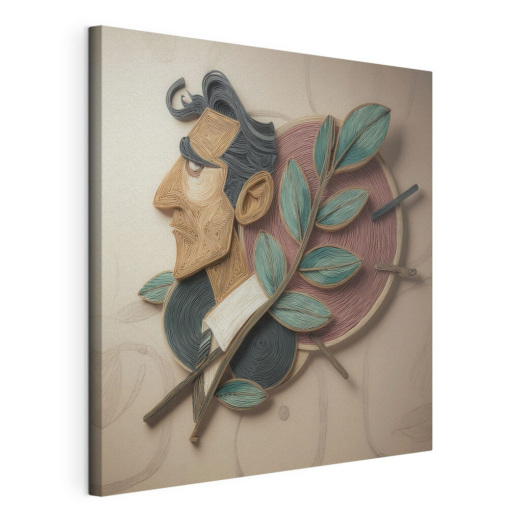 Kunstzinnig portret met levendig gebladerte, gespannen canvas met doorlopende rand