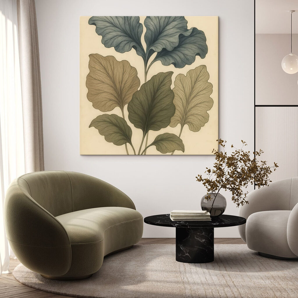 Groene nerven naast okerblad — interieur 1