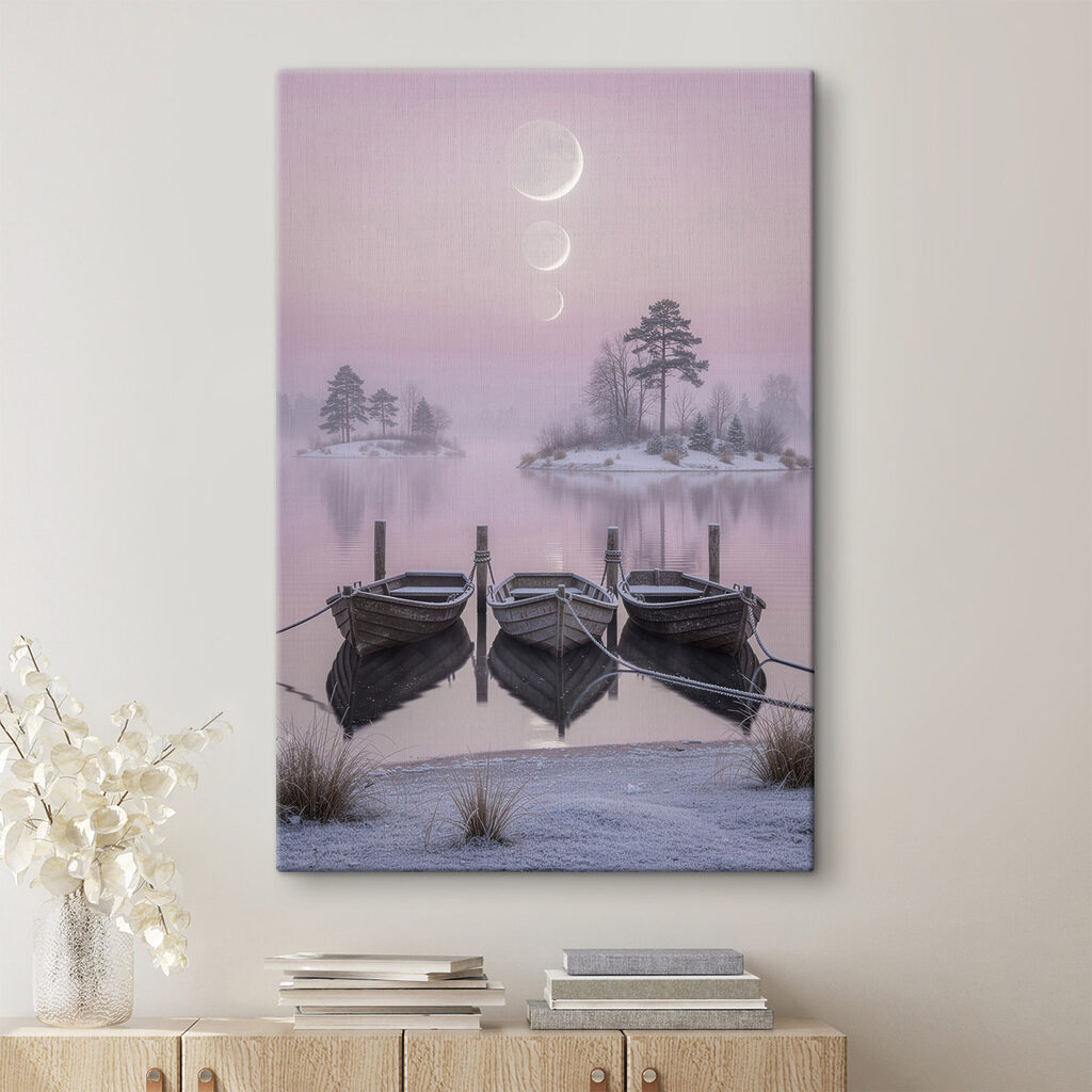 Drie roeiboten onder maanbogen — interieur 1