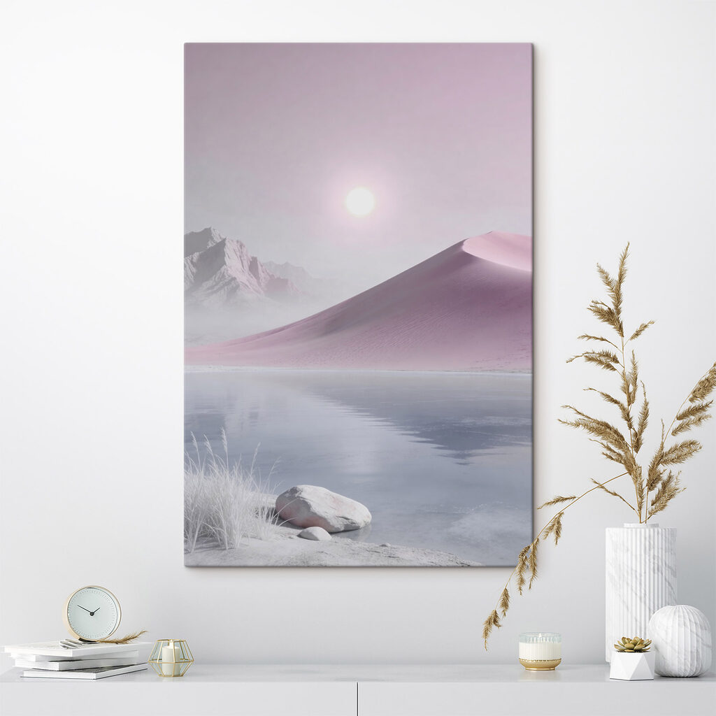 Roze zandduin naast een waterpartij — interieur 1