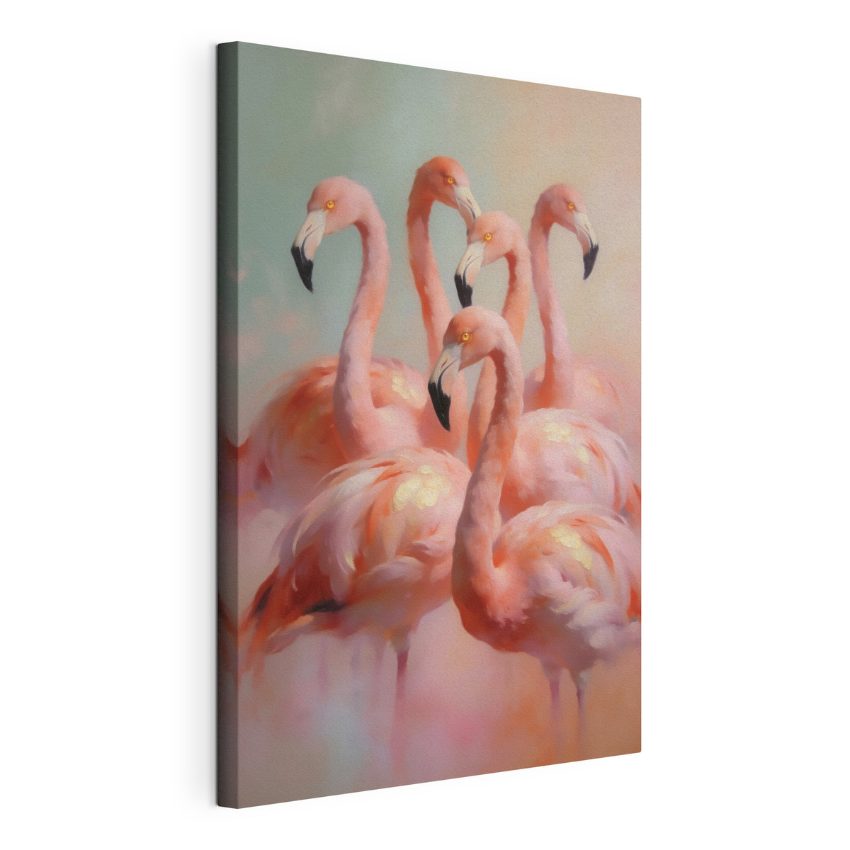 Roze flamingo’s in zachte pasteltinten in olieverfstijl — productweergave