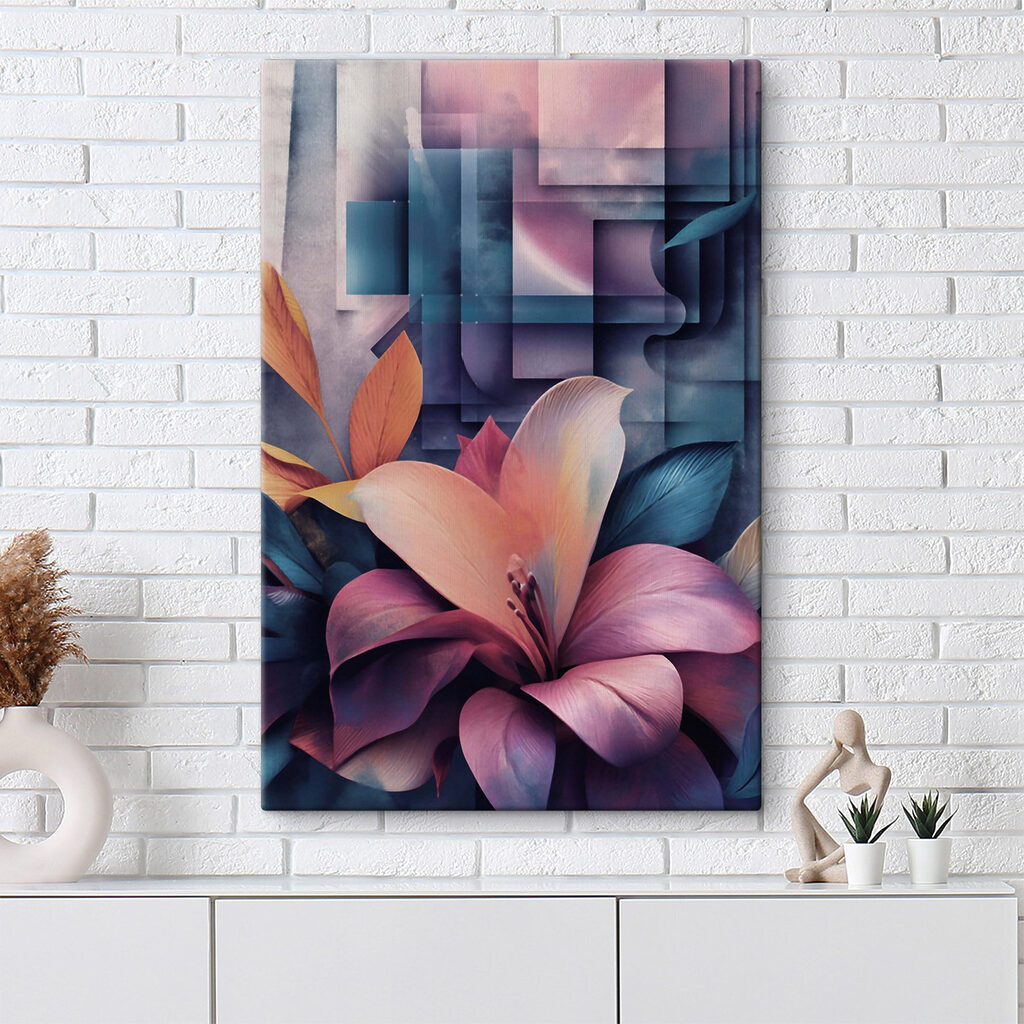 Levendige bloemen te midden van abstracte vormen — interieur 1