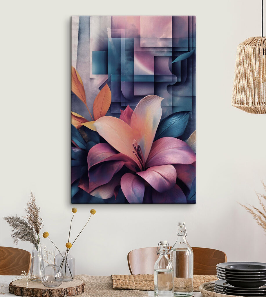 Levendige bloemen te midden van abstracte vormen — interieur 2