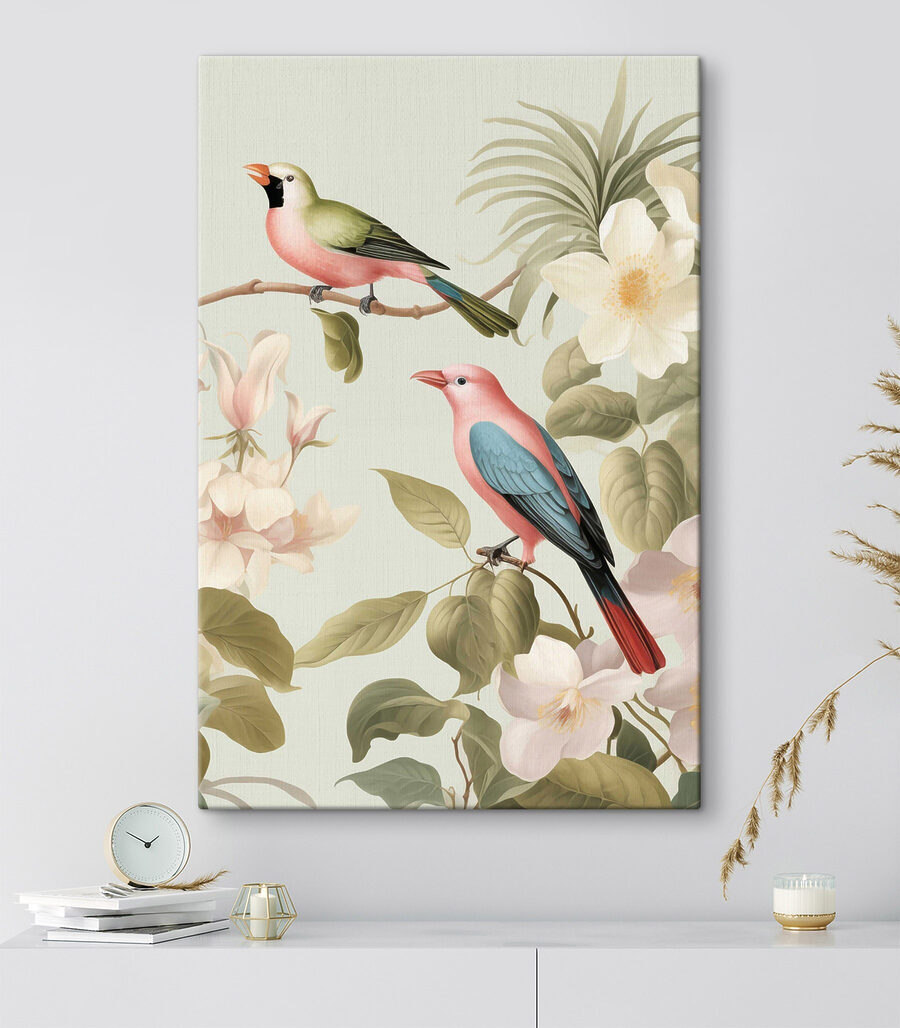 Een paar vogels op een tak met bloemen — interieur 2