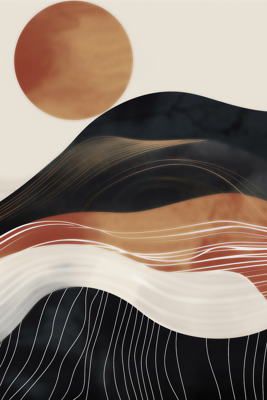 Schilderij van een berg met de zon erachter — volledig ontwerp