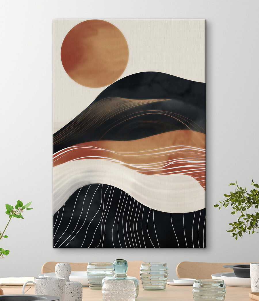 Schilderij van een berg met de zon erachter — interieur 2