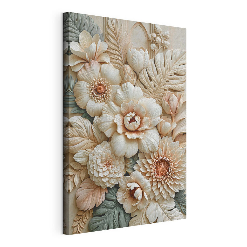 Elegante bloemschikking in zachte tinten, gespannen canvas met doorlopende rand