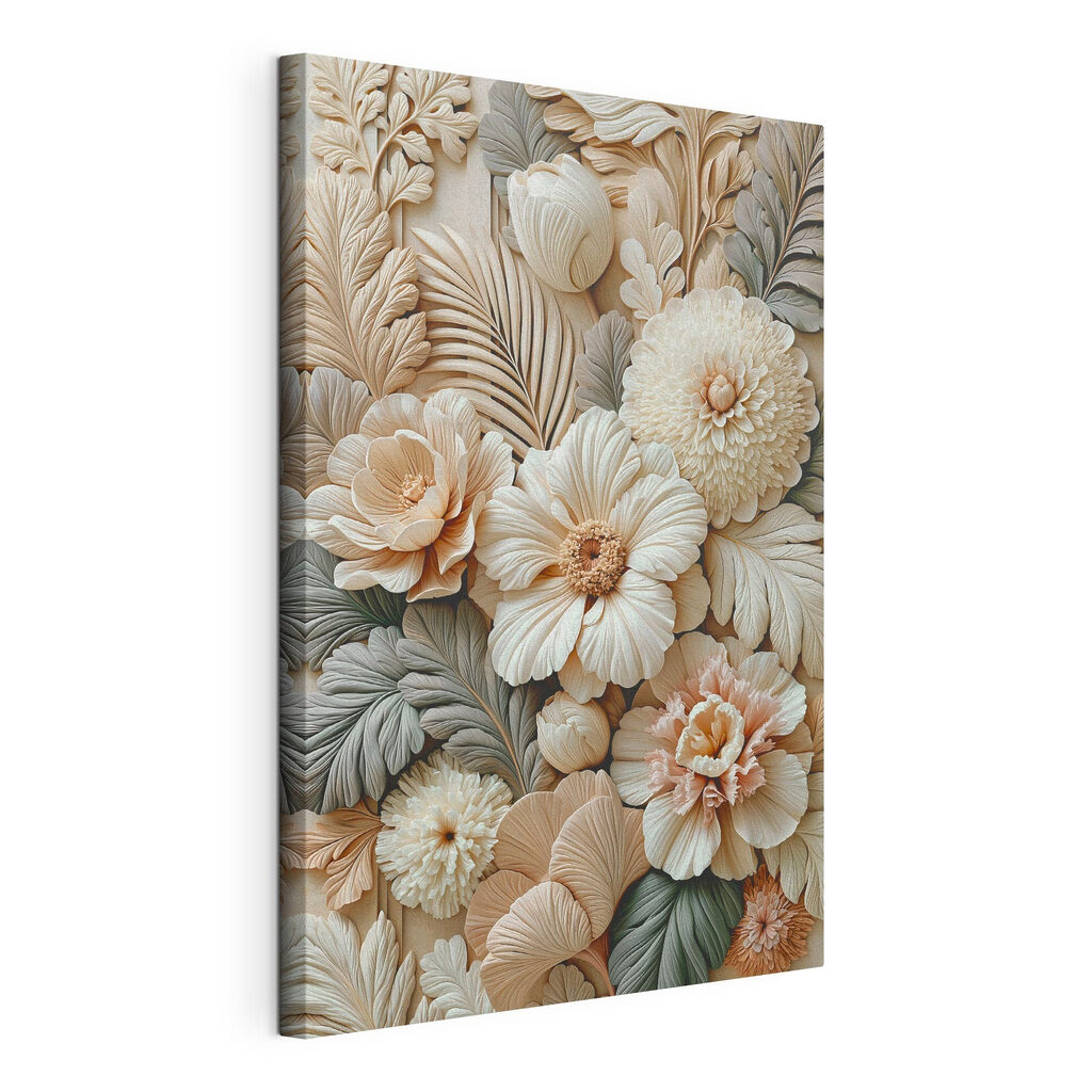 Groep bloemen en bladeren, gespannen canvas met doorlopende rand