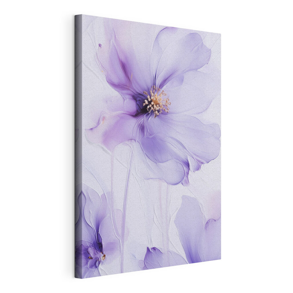 De verfijnde elegantie van paarse bloemen komt tot uiting, gespannen canvas met doorlopende rand