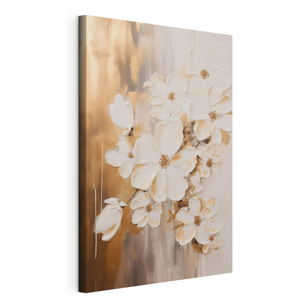 Schilderij van witte bloemen, gespannen canvas met doorlopende rand