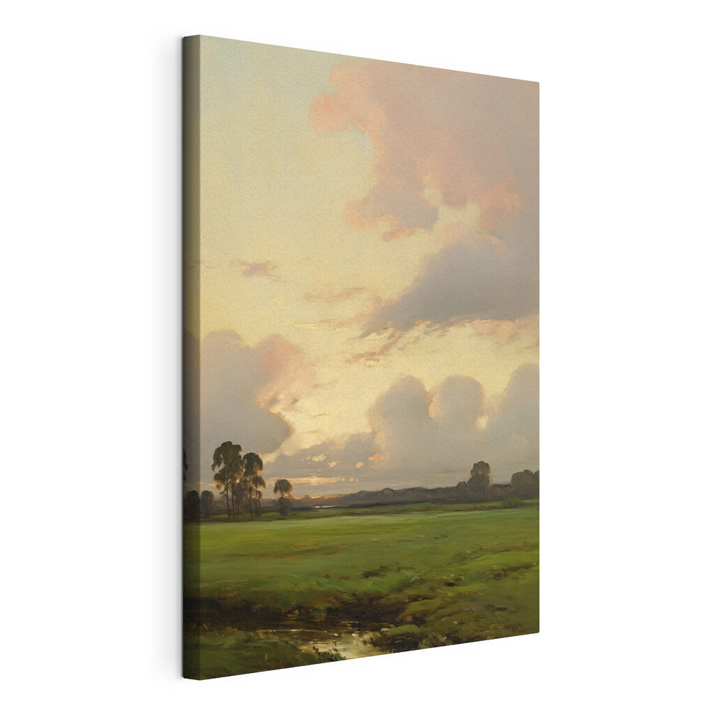 Landschap met bomen en wolken, gespannen canvas met doorlopende rand