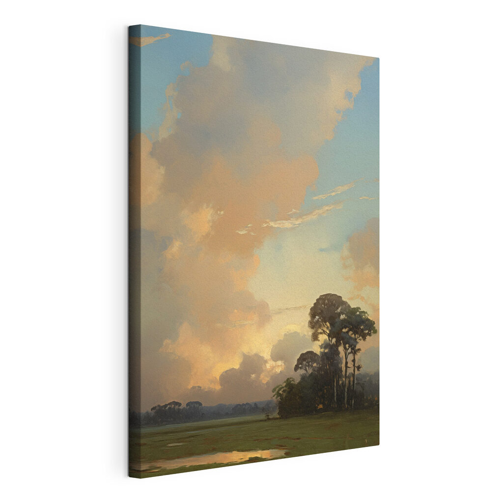 Groep bomen en wolken, gespannen canvas met doorlopende rand