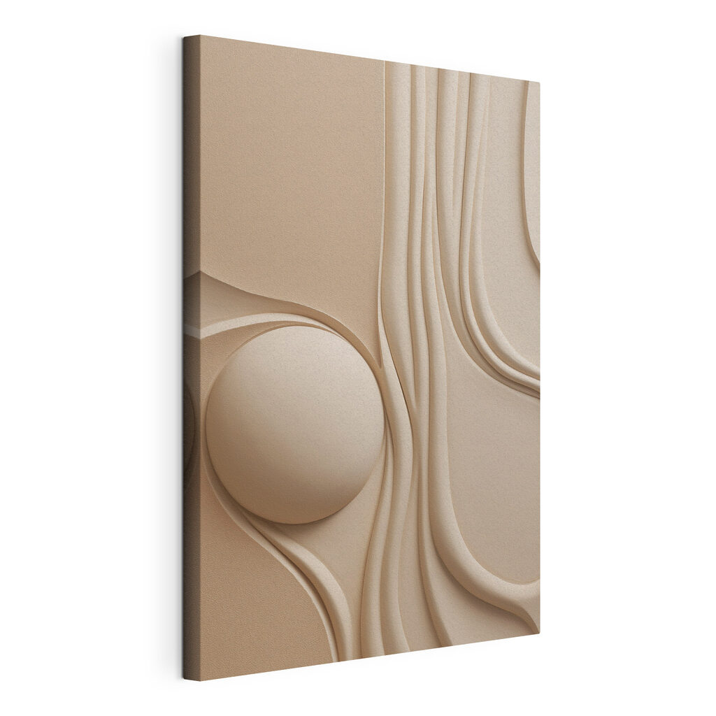 Witte bol op een beige achtergrond, gespannen canvas met doorlopende rand