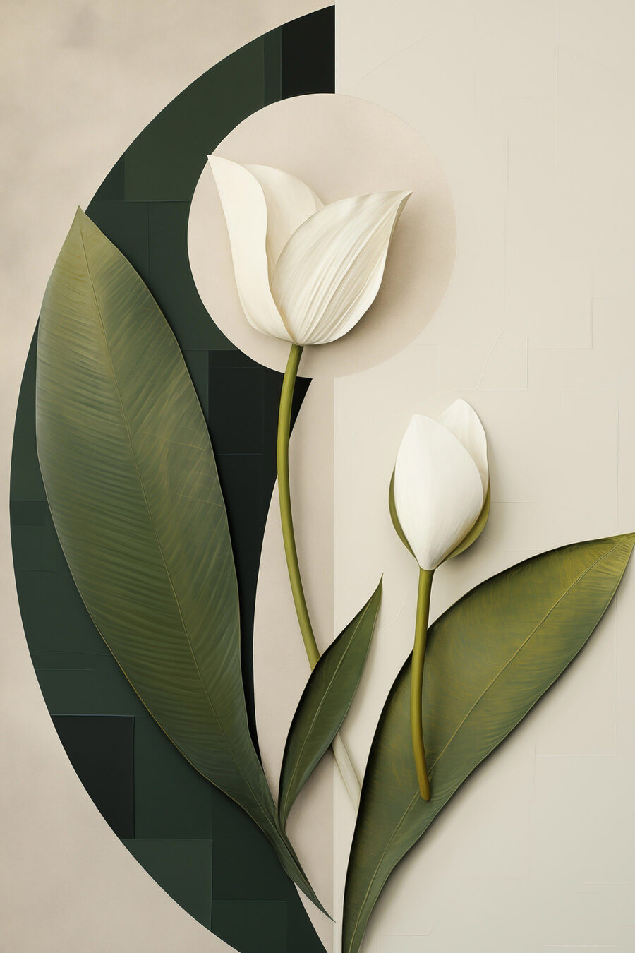 Witte bloemen met groene bladeren — volledig ontwerp