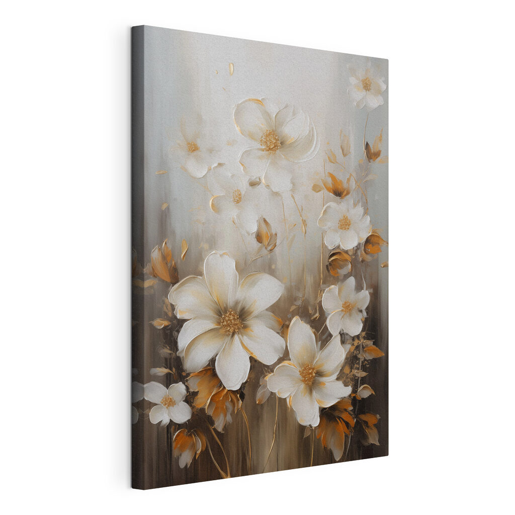 Schilderij van witte bloemen, gespannen canvas met doorlopende rand