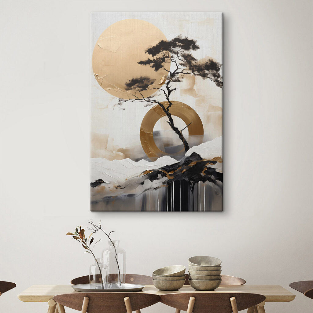 Een boom en een cirkel in een interieur