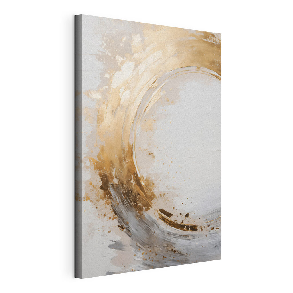 Abstracte vormgeving met zachte aardetinten, gespannen canvas met doorlopende rand