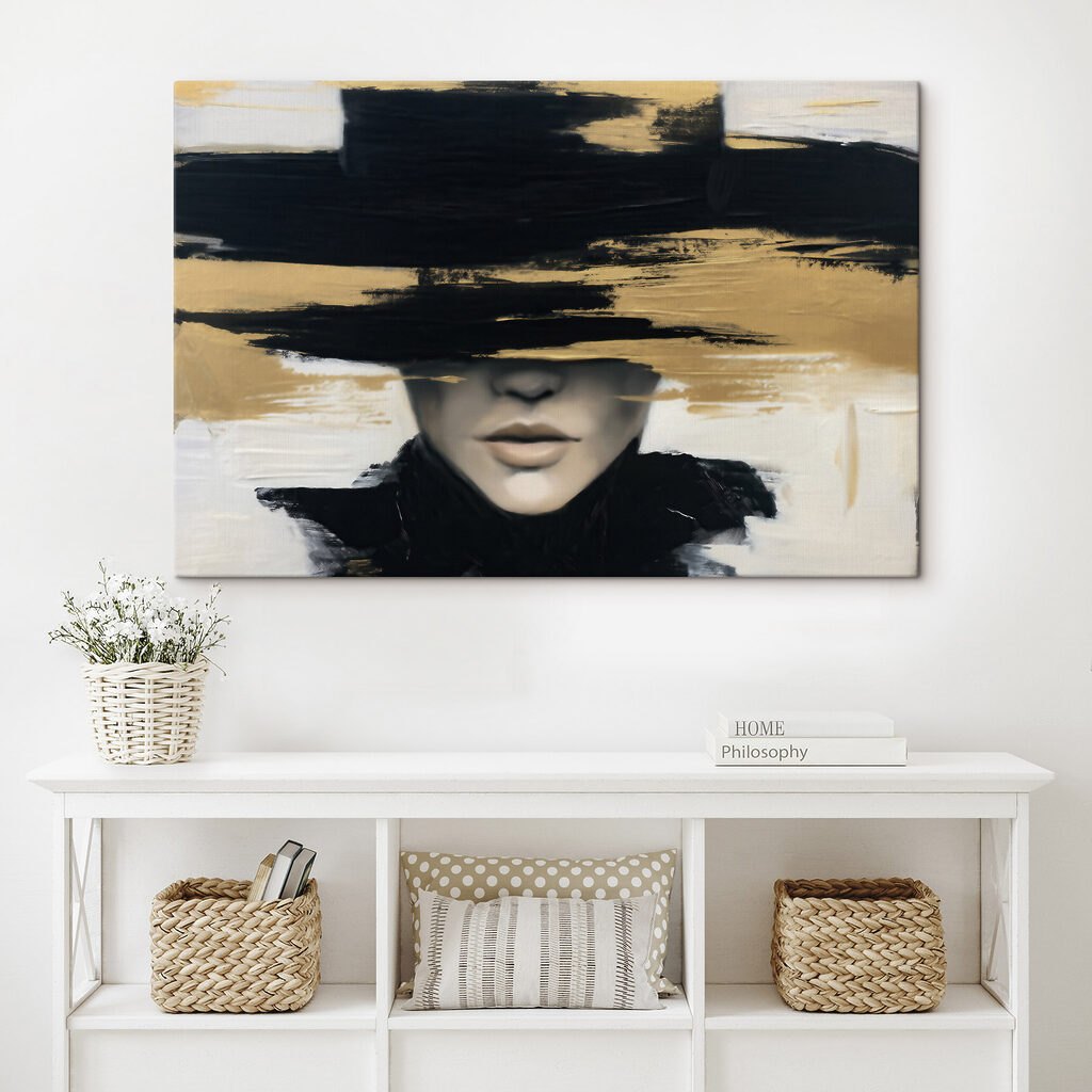 Schilderij van een vrouw met een hoed over haar ogen — interieur 2